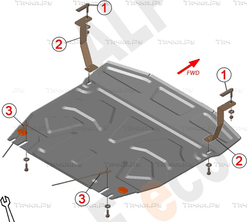 Купить запчасть ALFECO - ALF1131AL Защита алюминиевая для картера и КПП Kia Sorento III Prime до рестайлинга 2014-2017