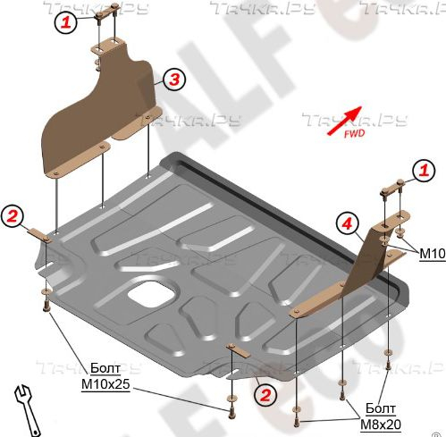 Купить запчасть ALFECO - ALF0740AL Защита алюминиевая для картера и КПП Ford Tourneo Custom FWD 2013-2023 (малая)