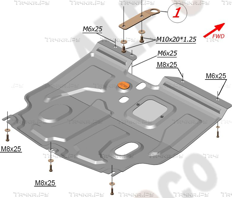 Купить запчасть ALFECO - ALF3505AL Защита алюминиевая для картера и КПП Lifan X60 2012-2023