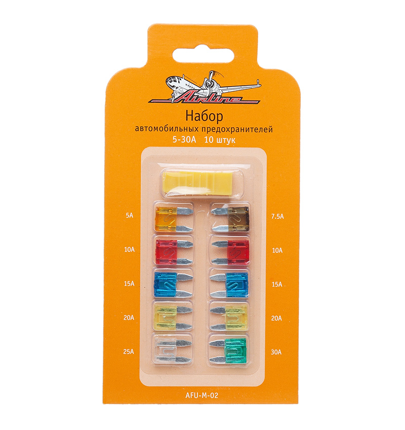 Купить запчасть AIRLINE - AFUM02 Предохранители мини в блистере (10 шт. 5-30А) 10 шт. 5-30А, в блистере  с экстрактором
